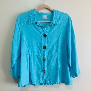 Click Color Me Cotton Linen Blue Button-Up Women's Top size large